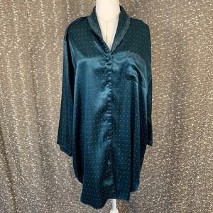 Secret Treasures Satin Sleepshirt Long Sleeve Button Up Women's Large